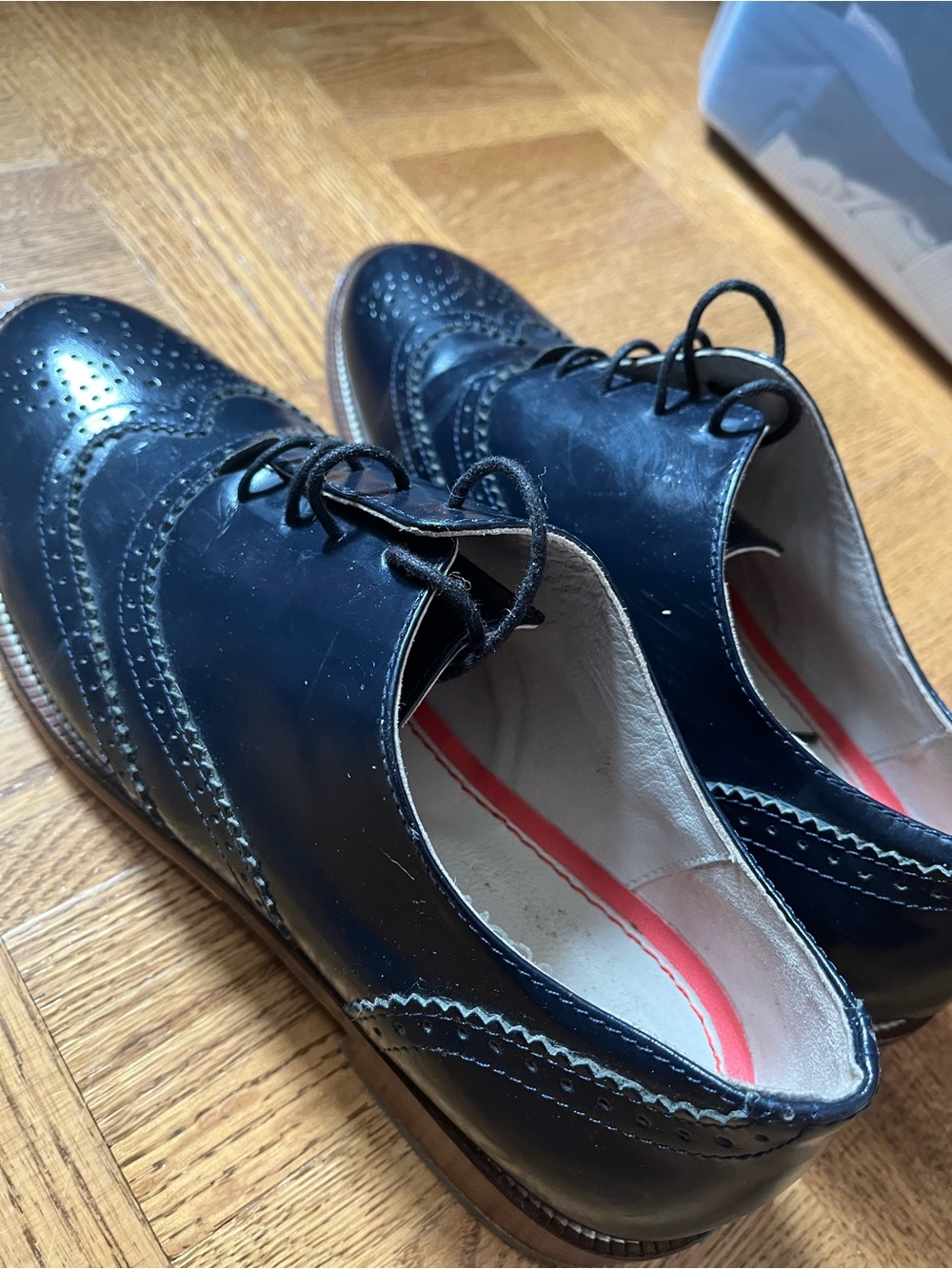 Boden Navy Patent Leather Wingtip Loafers - Picture 4 of 9